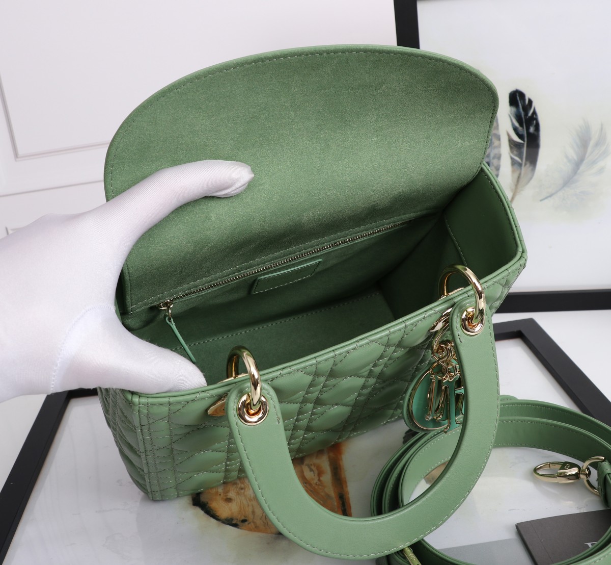 Medium Lady Dior Bag Green Cannage Lambskin